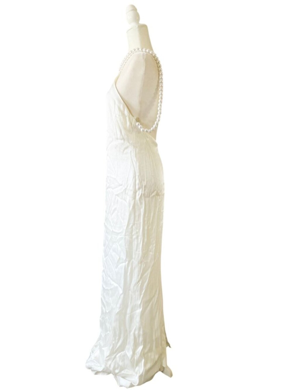NEW Meshki Blanche Satin Pearl Halter Maxi Dress SZ S Bridal Formal Elegant - Picture 7 of 14